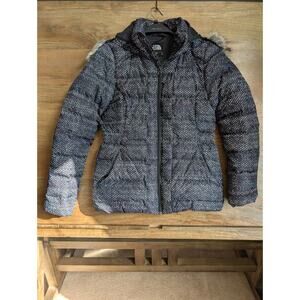 The North Face Jacket Womens Small Black Polka Dot Gotham Faux Fur Hood Full Zip